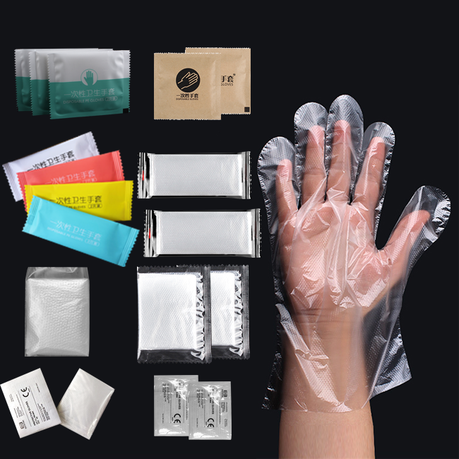 Individual Folded Food Grade PE Gloves Pack Restaurants/Cafe/Bakery/Snack Bar Customize Printing Gloves
